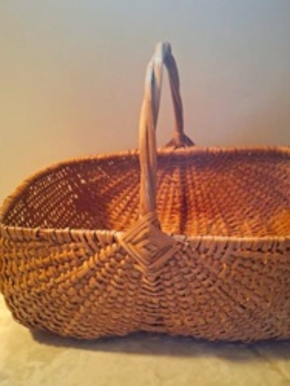 Brown Wicker Rectangular Storage, Gathering Basket w/ Handles